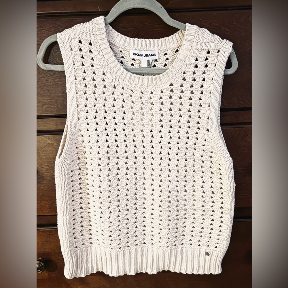 DKNY Cream Crochet Knit Tank Vest Shell